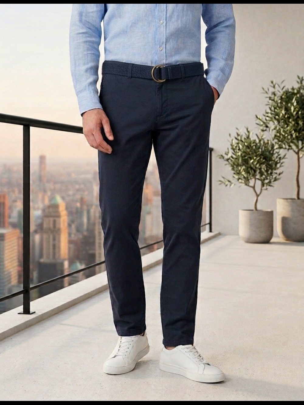 Men's Slim Navy Chinos – Smart Casual Stretch Pants